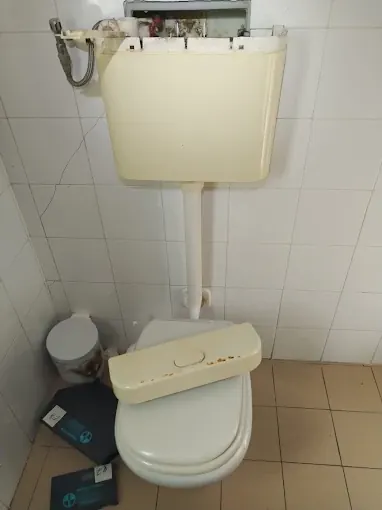 Cassetta del WC aperta per la sostituzione dei meccanismi