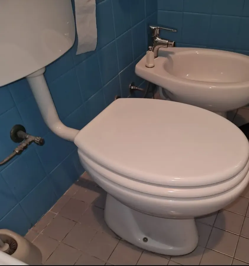 WC con cassetta di scarico esterna in un bagno